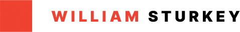 William Sturkey logo comprising an orange square to the left of William's name
